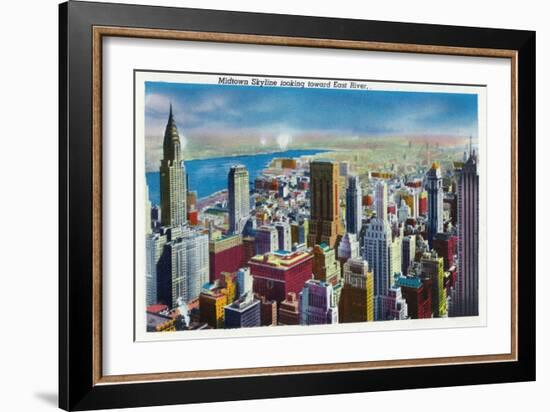 NYC, New York - Midtown Skyline View towards East River-Lantern Press-Framed Art Print