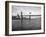 NYC Police Helicopter Hovering over the East River Next to the Manhattan Bridge-null-Framed Photographic Print