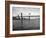 NYC Police Helicopter Hovering over the East River Next to the Manhattan Bridge-null-Framed Photographic Print