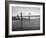 NYC Police Helicopter Hovering over the East River Next to the Manhattan Bridge-null-Framed Photographic Print