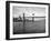 NYC Police Helicopter Hovering over the East River Next to the Manhattan Bridge-null-Framed Photographic Print