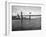 NYC Police Helicopter Hovering over the East River Next to the Manhattan Bridge-null-Framed Photographic Print