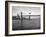 NYC Police Helicopter Hovering over the East River Next to the Manhattan Bridge-null-Framed Photographic Print