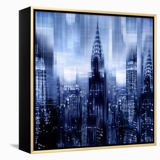 NYC - Reflections in Blue I-Kate Carrigan-Framed Stretched Canvas