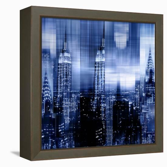 NYC - Reflections in Blue II-Kate Carrigan-Framed Stretched Canvas