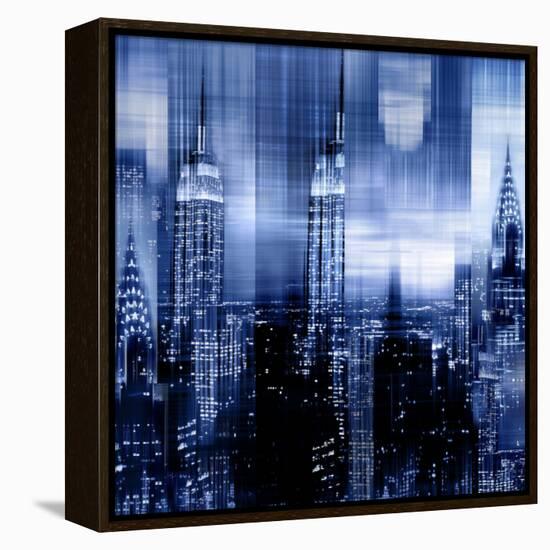 NYC - Reflections in Blue II-Kate Carrigan-Framed Stretched Canvas