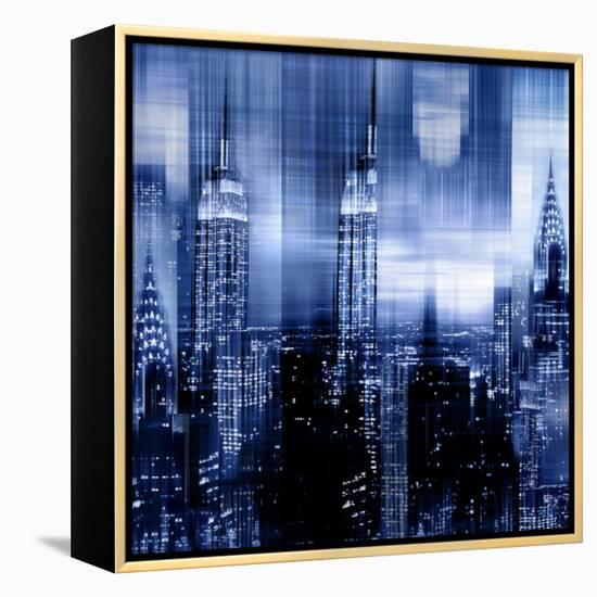 NYC - Reflections in Blue II-Kate Carrigan-Framed Stretched Canvas