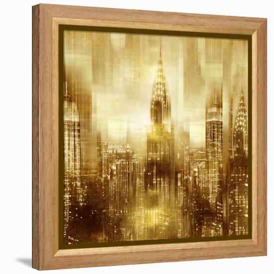 NYC - Reflections in Gold I-Kate Carrigan-Framed Stretched Canvas