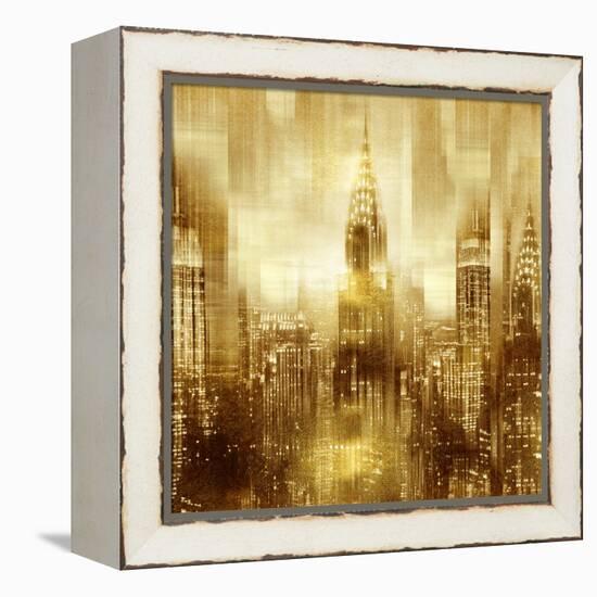 NYC - Reflections in Gold I-Kate Carrigan-Framed Stretched Canvas