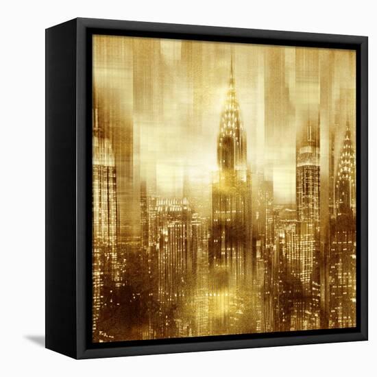 NYC - Reflections in Gold I-Kate Carrigan-Framed Stretched Canvas