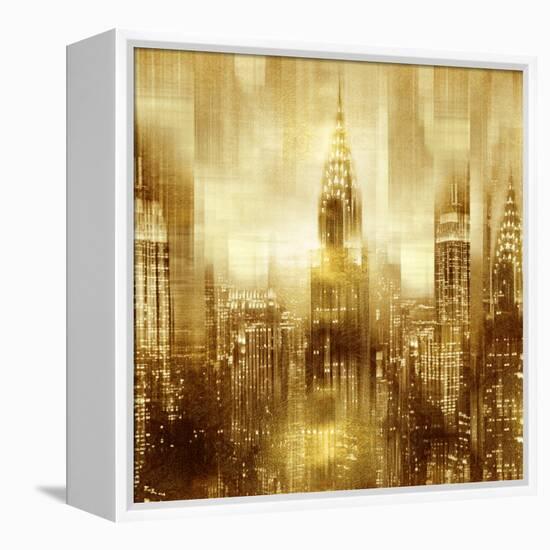 NYC - Reflections in Gold I-Kate Carrigan-Framed Stretched Canvas