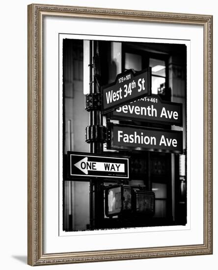 NYC Street Signs in Manhattan by Night - 34th Street, Seventh Avenue and Fashion Avenue Signs-Philippe Hugonnard-Framed Photographic Print