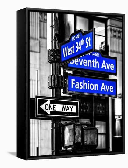 NYC Street Signs in Manhattan by Night - 34th Street, Seventh Avenue and Fashion Avenue Signs-Philippe Hugonnard-Framed Premier Image Canvas