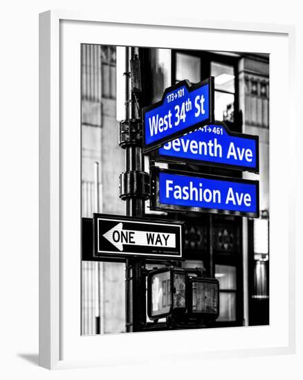 NYC Street Signs in Manhattan by Night - 34th Street, Seventh Avenue and Fashion Avenue Signs-Philippe Hugonnard-Framed Photographic Print