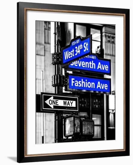 NYC Street Signs in Manhattan by Night - 34th Street, Seventh Avenue and Fashion Avenue Signs-Philippe Hugonnard-Framed Photographic Print