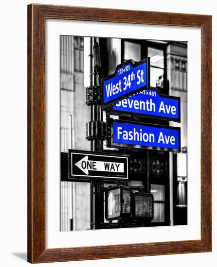 NYC Street Signs in Manhattan by Night - 34th Street, Seventh Avenue and Fashion Avenue Signs-Philippe Hugonnard-Framed Photographic Print