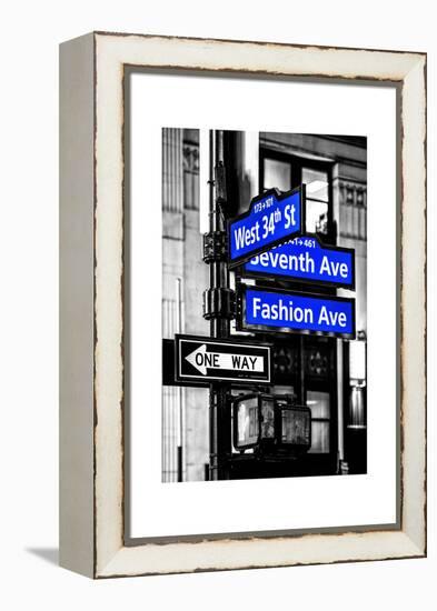 NYC Street Signs in Manhattan by Night - 34th Street, Seventh Avenue and Fashion Avenue Signs-Philippe Hugonnard-Framed Premier Image Canvas