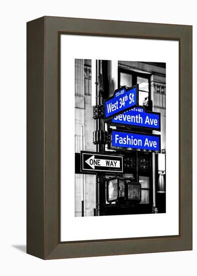 NYC Street Signs in Manhattan by Night - 34th Street, Seventh Avenue and Fashion Avenue Signs-Philippe Hugonnard-Framed Premier Image Canvas