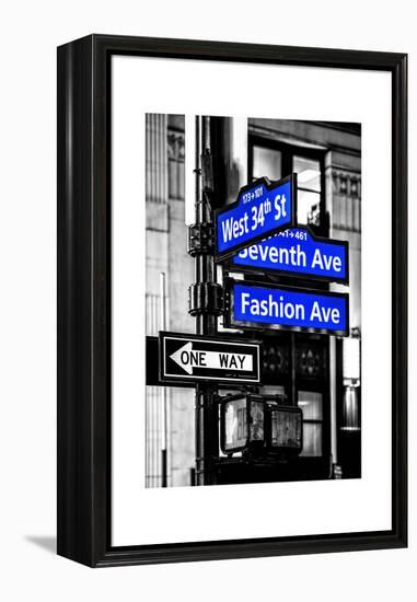 NYC Street Signs in Manhattan by Night - 34th Street, Seventh Avenue and Fashion Avenue Signs-Philippe Hugonnard-Framed Premier Image Canvas