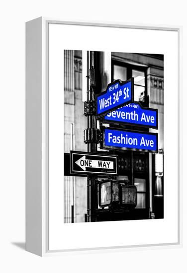 NYC Street Signs in Manhattan by Night - 34th Street, Seventh Avenue and Fashion Avenue Signs-Philippe Hugonnard-Framed Premier Image Canvas