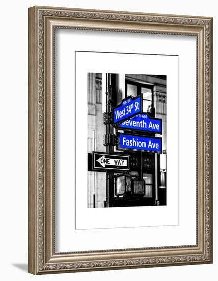 NYC Street Signs in Manhattan by Night - 34th Street, Seventh Avenue and Fashion Avenue Signs-Philippe Hugonnard-Framed Photographic Print