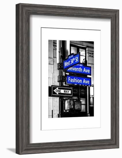 NYC Street Signs in Manhattan by Night - 34th Street, Seventh Avenue and Fashion Avenue Signs-Philippe Hugonnard-Framed Photographic Print