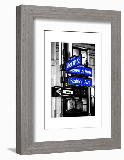 NYC Street Signs in Manhattan by Night - 34th Street, Seventh Avenue and Fashion Avenue Signs-Philippe Hugonnard-Framed Photographic Print