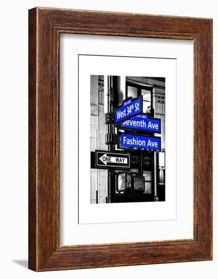 NYC Street Signs in Manhattan by Night - 34th Street, Seventh Avenue and Fashion Avenue Signs-Philippe Hugonnard-Framed Photographic Print