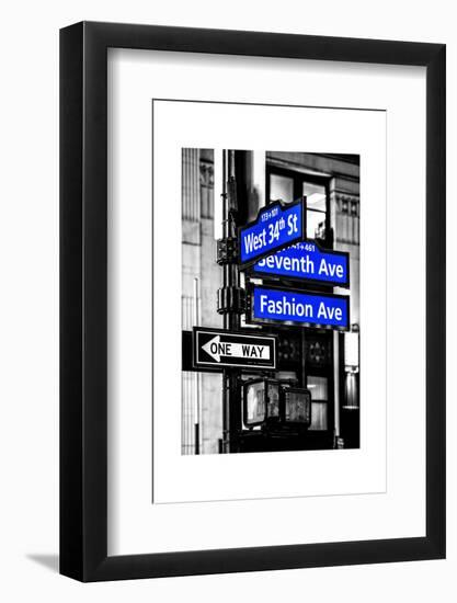 NYC Street Signs in Manhattan by Night - 34th Street, Seventh Avenue and Fashion Avenue Signs-Philippe Hugonnard-Framed Photographic Print