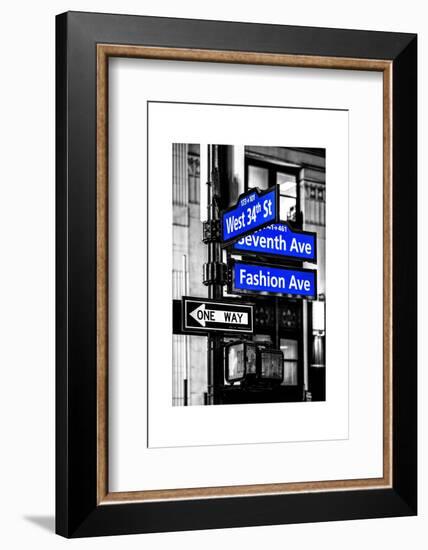 NYC Street Signs in Manhattan by Night - 34th Street, Seventh Avenue and Fashion Avenue Signs-Philippe Hugonnard-Framed Photographic Print