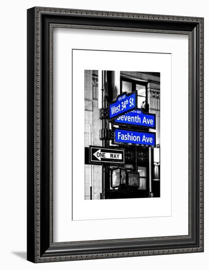 NYC Street Signs in Manhattan by Night - 34th Street, Seventh Avenue and Fashion Avenue Signs-Philippe Hugonnard-Framed Photographic Print