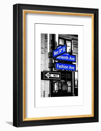 NYC Street Signs in Manhattan by Night - 34th Street, Seventh Avenue and Fashion Avenue Signs-Philippe Hugonnard-Framed Photographic Print