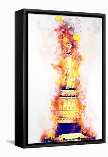 NYC Watercolor Collection - Lady Liberty-Philippe Hugonnard-Framed Stretched Canvas