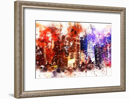 NYC Watercolor Collection - Manhattan by Night-Philippe Hugonnard-Framed Art Print