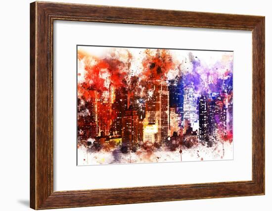 NYC Watercolor Collection - Manhattan by Night-Philippe Hugonnard-Framed Art Print