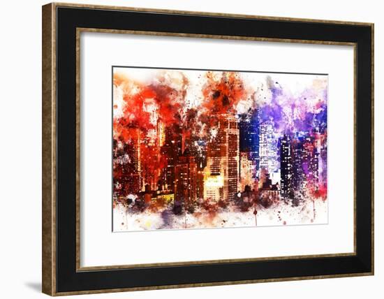 NYC Watercolor Collection - Manhattan by Night-Philippe Hugonnard-Framed Art Print