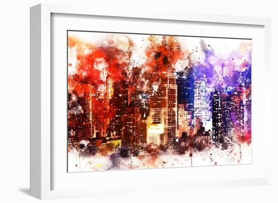 NYC Watercolor Collection - Manhattan by Night-Philippe Hugonnard-Framed Art Print