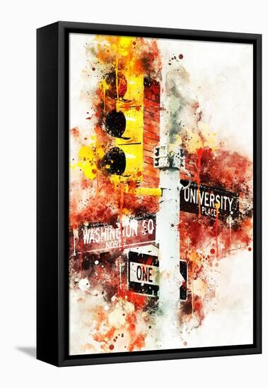 NYC Watercolor Collection - Manhattan Signs-Philippe Hugonnard-Framed Stretched Canvas