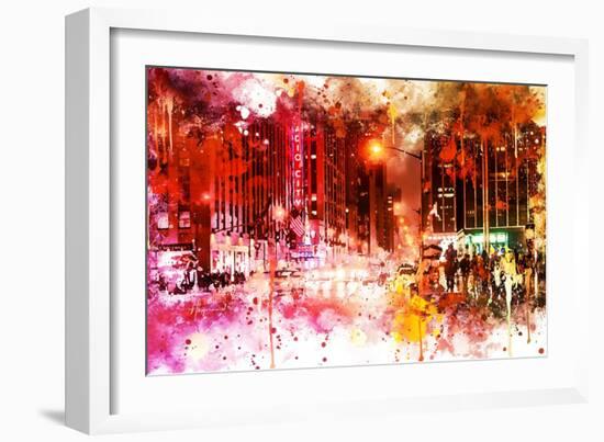 NYC Watercolor Collection - Red Night-Philippe Hugonnard-Framed Art Print