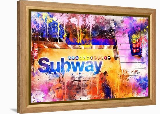 NYC Watercolor Collection - Subway Station-Philippe Hugonnard-Framed Stretched Canvas