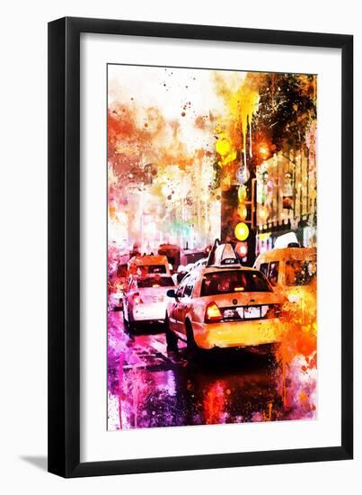 NYC Watercolor Collection - Taxis Night-Philippe Hugonnard-Framed Art Print