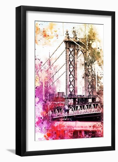 NYC Watercolor Collection - The Manhattan Bridge II-Philippe Hugonnard-Framed Art Print