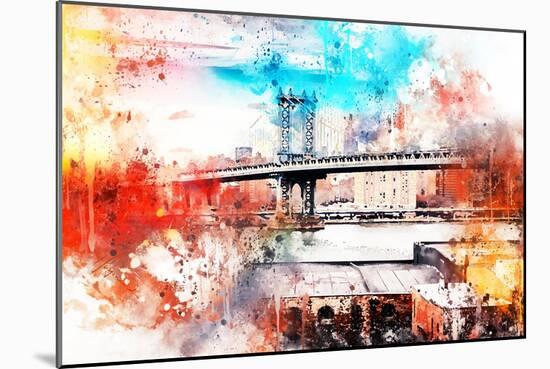 NYC Watercolor Collection - The Manhattan Bridge IV-Philippe Hugonnard-Mounted Art Print