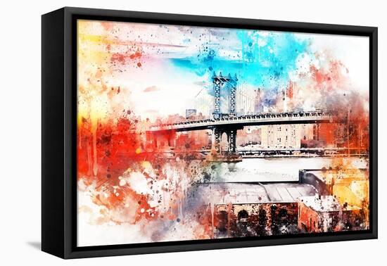 NYC Watercolor Collection - The Manhattan Bridge IV-Philippe Hugonnard-Framed Stretched Canvas