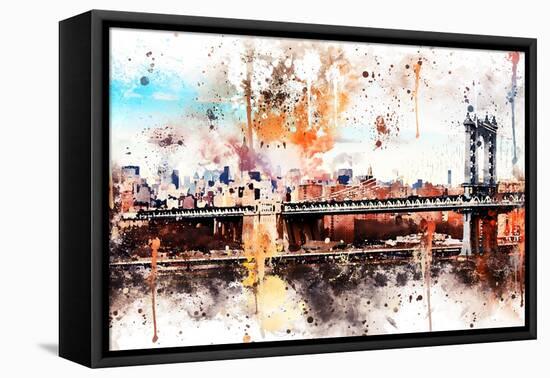 NYC Watercolor Collection - The Manhattan Bridge-Philippe Hugonnard-Framed Stretched Canvas