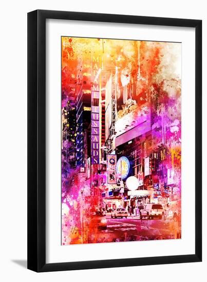 NYC Watercolor Collection - Times Square by Night-Philippe Hugonnard-Framed Art Print