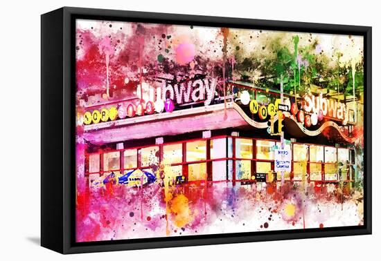 NYC Watercolor Collection - Times Square Subway-Philippe Hugonnard-Framed Stretched Canvas