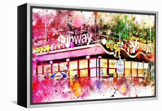 NYC Watercolor Collection - Times Square Subway-Philippe Hugonnard-Framed Stretched Canvas