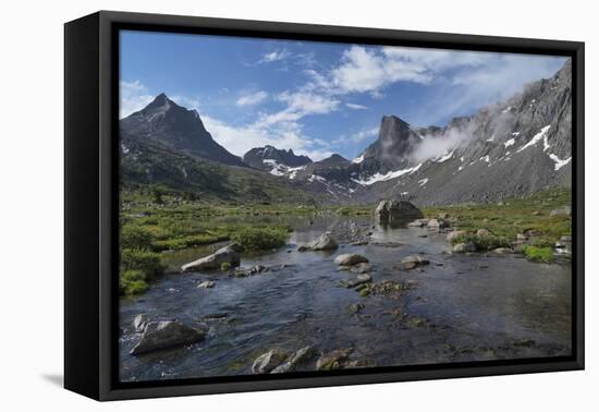 Nylon Peak and Pronghorn Peak near outlet of Lee Lake, Bridger Wilderness. Wind River Range, WY-Alan Majchrowicz-Framed Premier Image Canvas