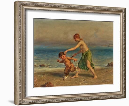 Nymph and Little Satyr on the Beach, 1907 (Oil)-Ludwig Knaus-Framed Giclee Print